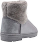 Via Rosa Womens Short Mid Calf Shimmer Winter Boots with Faux Fur Shaft and Sparkly Rhinestone Embellishments