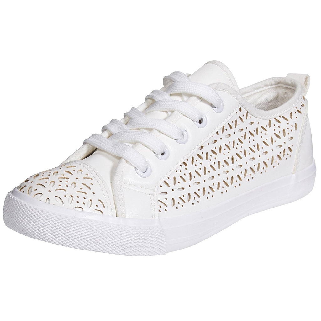 Chatties By Sara Z Womens Perforated Fashion Sneakers Tie Up Slip On With Laces For Ladies