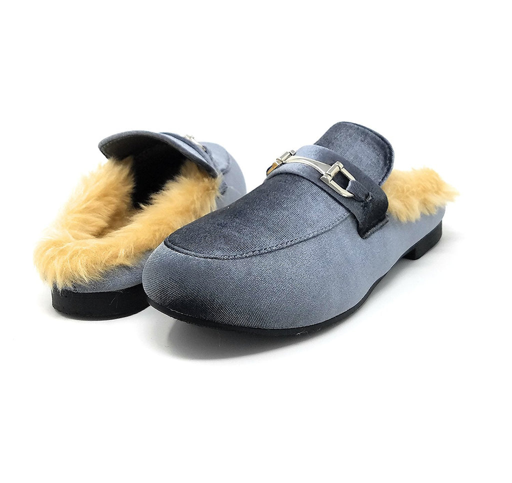 Sara Z Womens Ladies Backless Loafer Mule Shoes With Faux Fur linings and Buckle (See More Colors and Sizes)