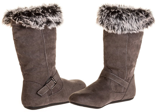 Sara Z Girls Microsuede Boots With Fur Lining (Grey), Size 2-3