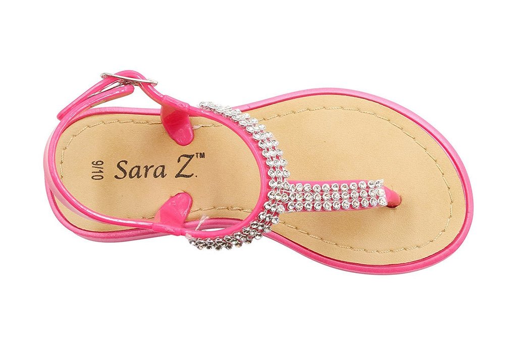 Sara Z Toddler Girls Vegan T-Strap Sandals with Rhinestones