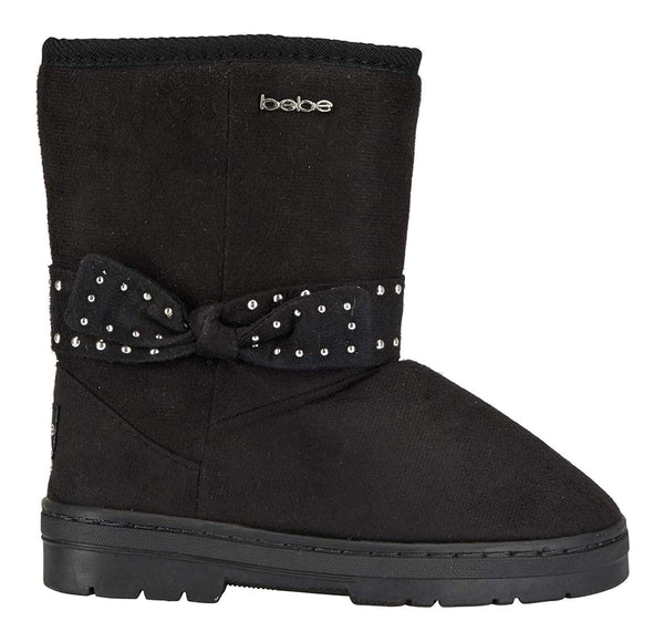 bebe Girls Microsuede Winter Boots with Gold Studded Bows Casual Dress Shoes