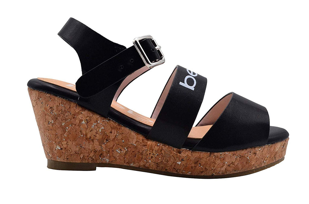 bebe Girls Heels Wedge Sandal with Holographic Upper and Glitter