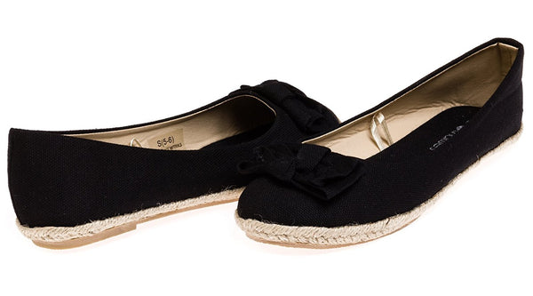 Chatties Ladies Canvas Espadrille Flats Size 5/6 - Black