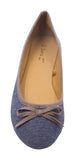Sara Z Womens Denim Slip On Ballet Flat With Contrasting Microseude Trim and Bow