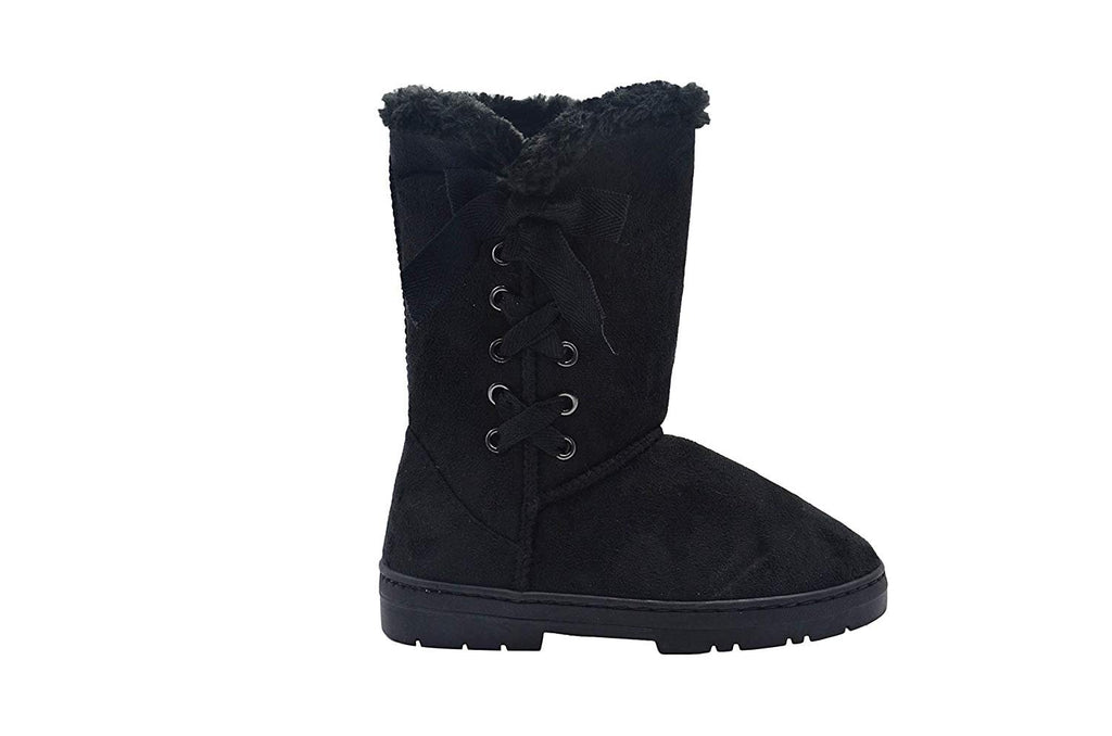 Chatz Womens 10 Inch� Mid Calf Microsuede Winter Boots with Faux Fur Trim, Lace Up and Bow
