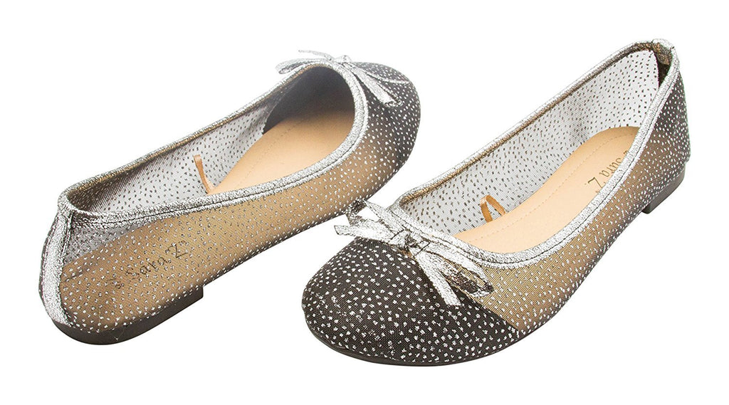 Sara Z Ladies Starry Glitter Mesh Ballet Flat Slip On With Bow, (See More Colors and Sizes)