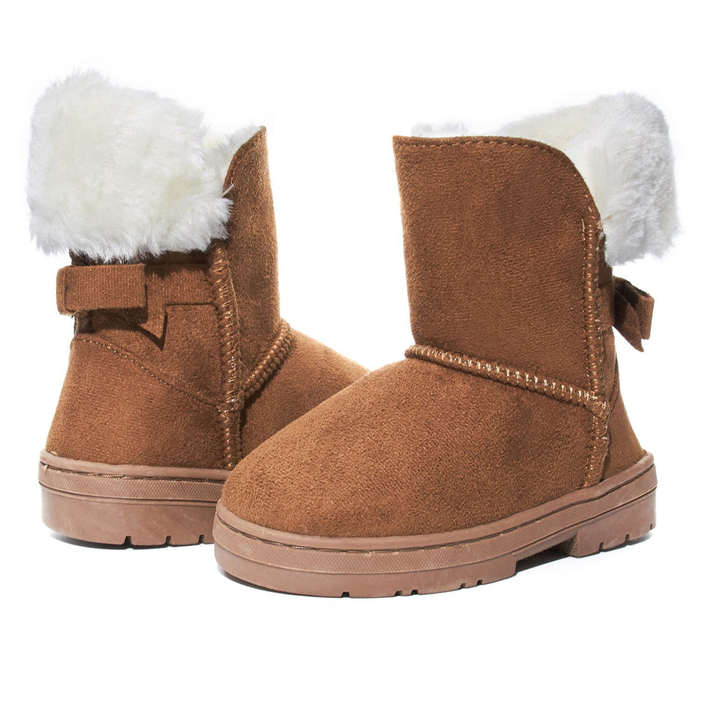 Sara Z Toddler Girls Faux Fur Suede Foldover Back Bow Fashion Winter Boots