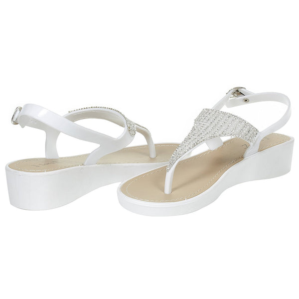 Sara Z Womens Rhinestone Wedge Sandals Thong Platform Beaded Slingback T Strap Summer Shoes