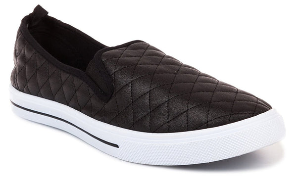 Chatties Ladies Quilted Slip-On Women Sneaker (7-8 B(M) US, Black)