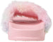 bebe Girls Cute Fur Rhinestone Logo Design Soft and Sparkling Fluffy Slide Sandals for Girls
