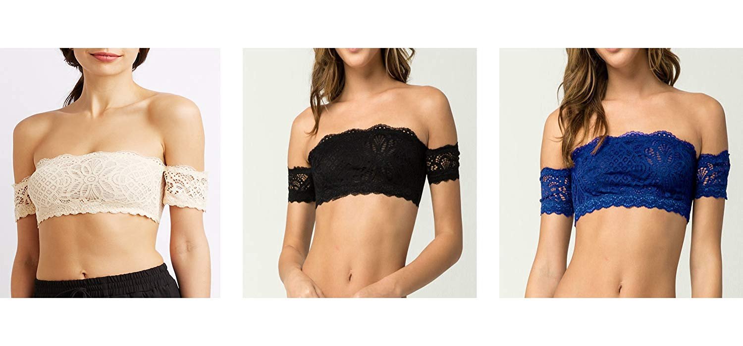 Women's Lace Bandeau Bralette Off Shoulder Top Strapless Bra (3 Pack) –  Trendilize