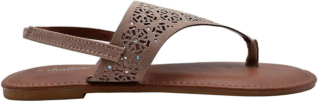 Chatties Women’s Microsuede Cutout Rhinestone Thong Sandal with Elastic Back Strap - Open Toe Fashion Summer Slide Shoe