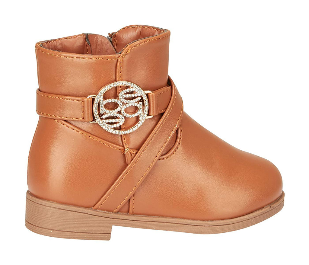 bebe Toddler Girls Riding Boots Rhinestone Slip-On Low-Heel Fashion PU Shoes