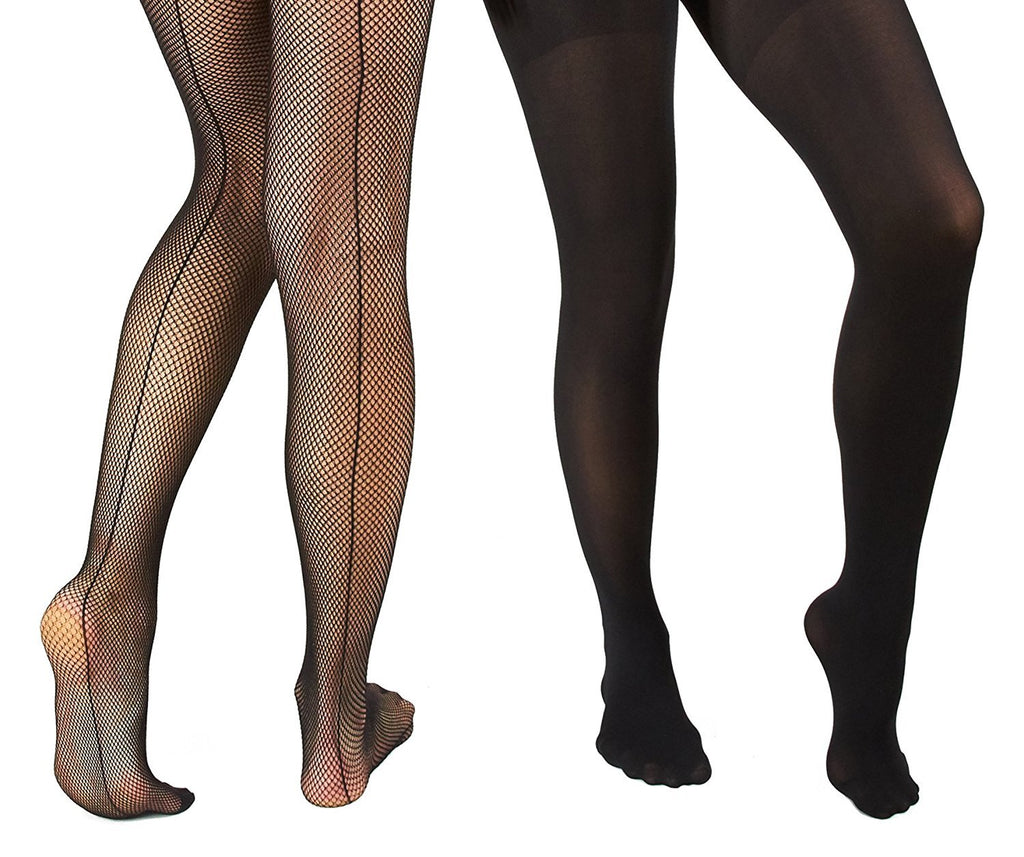 Marilyn Monroe Womens Ladies 2Pack Black Fishnet Tights With Solid Opaque (See More Sizes)