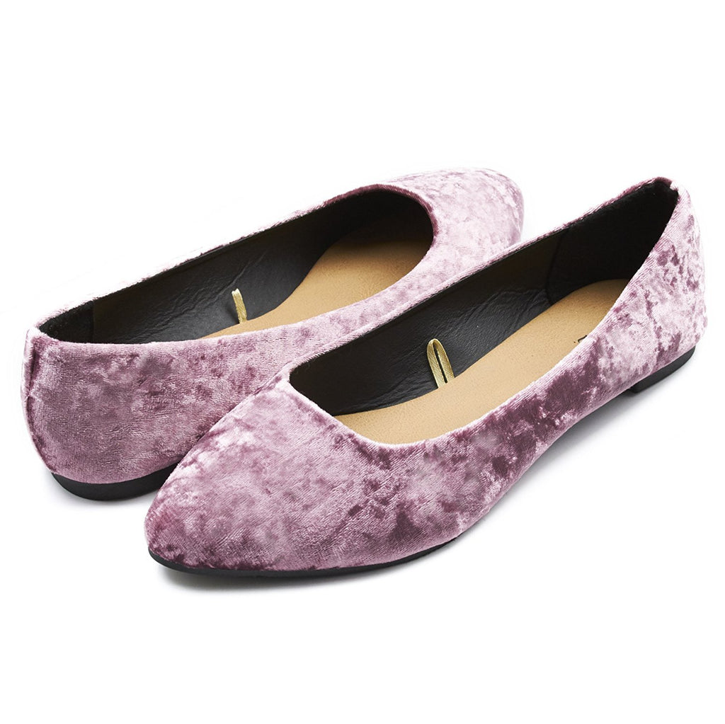 Sara Z Womens Crushed Velvet Pointed Ballet Flat Slip On Shoes (See More Colors and Sizes)