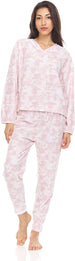 Women's Long Sleeve V-Neck Top with Jogger Pants, 2-Piece Set for Women