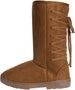 Chatties Chatz Womens Slip On High 11" Microsuede Winter Boots with Lace Up Back and Tassel Bow
