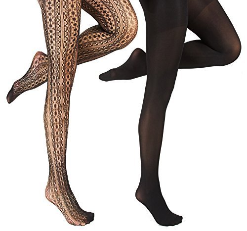 Marilyn Monroe Womens Ladies 2Pack Black Circle Fishnet Tights With Solid Opaque (See More Sizes)