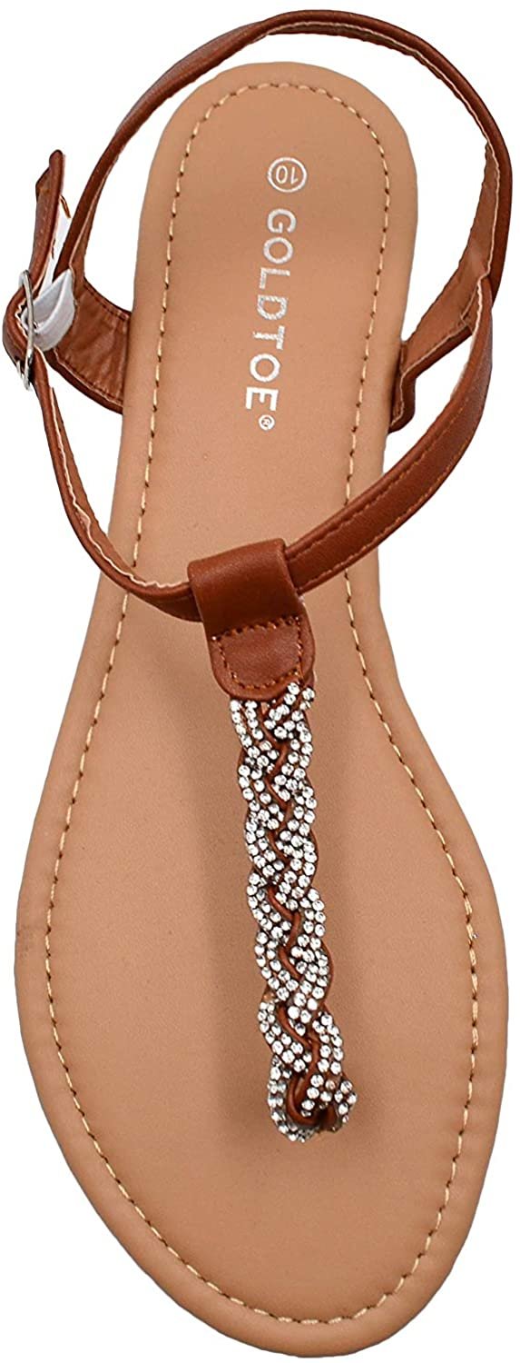 Gold Toe Women s Braided Rhinestone T Strap Sandal with Back
