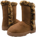 kensie Womens Slip On Mid High 9" Microsuede Winter Boots with Leopard Faux Fur Trims