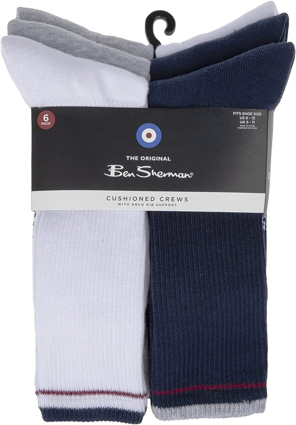 Ben Sherman Menâ€™s Socks- Crew Socks Half Cushion Moisture Control Ribbed Socks for 6 Pack