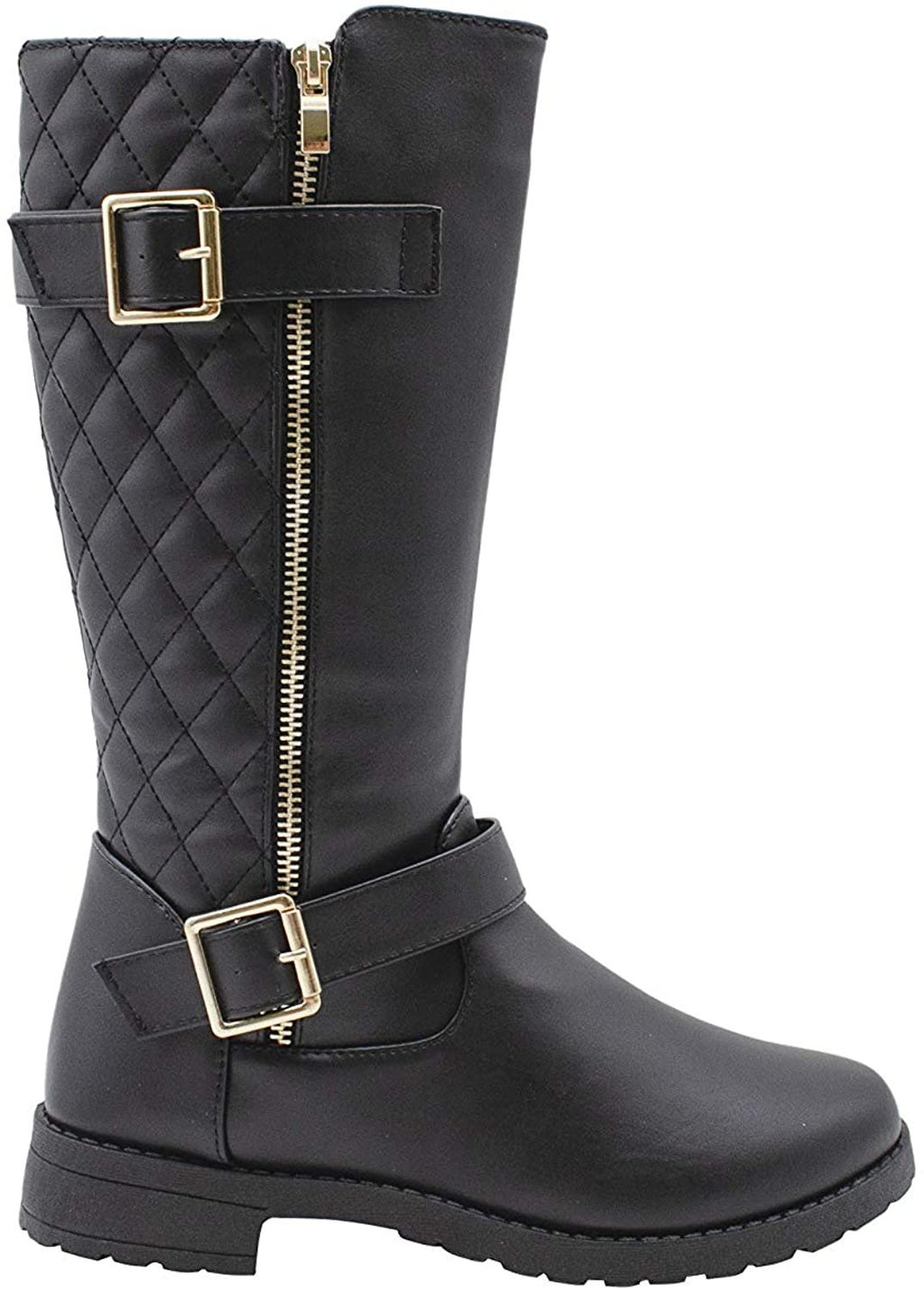 Via Rosa Womens Slip On Tall Winter Boots with Quilted Back, Side Zipper and Buckle Straps