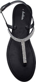 Chatties Womenâ€™s PCU T-Strap Thong Rhinestone Sandal with Metallic Footbed and Adjustable Back Strap