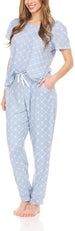 Bearpaw Women's Logo Print Jersey Short Sleeve V-Neck T-Shirt and Jogger, 2 PC Pajama Lounge Set Comfy Sleepwear