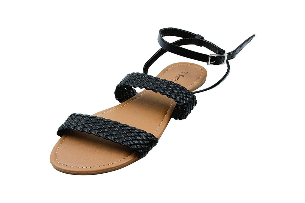 Sara Z Ladies Pu 2-Band Sandal with Woven Upper