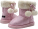 kensie Toddler Girlsâ€™ Little Kid Slip On Mid Calf Shimmer Winter Boots with Faux Fur Cuff and Pom Poms