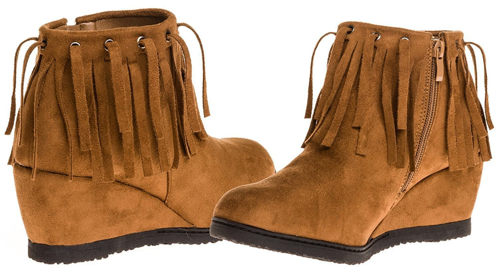 Sara Z Ladies Microsuede Wedge Bootie With Fringe (See More Sizes)