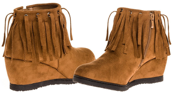 Sara Z Ladies Microsuede Wedge Bootie With Fringe (See More Sizes)