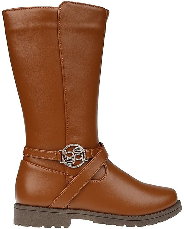 bebe Girls Riding Boot With Bebe Rhinestone Medallion Details