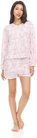 Women's Long Sleeve V-neck Top and Shorts, 2-Piece Pajama Set For Women