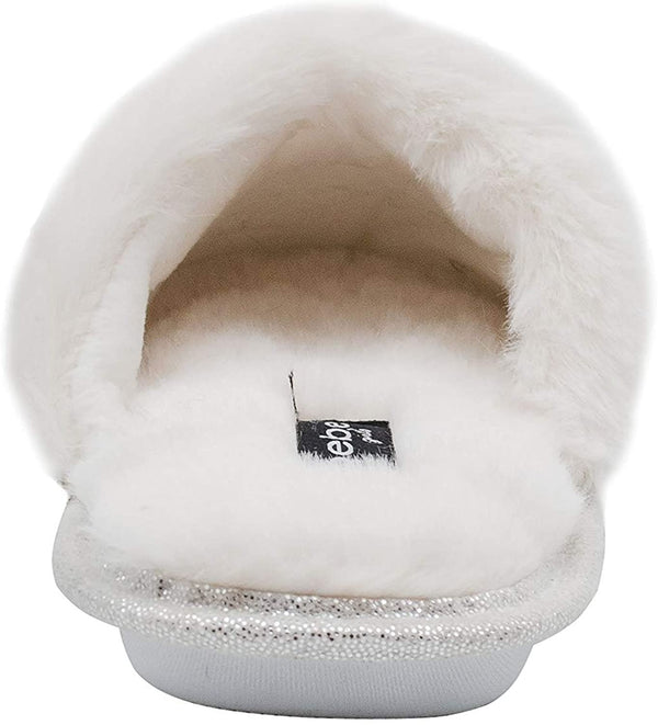 bebe Girls' Big Kid Slip On Flip Sequin Plush Slippers with Faux Fur Trim, Cute Shimmer Bling Flat Shoes for Indoor, Outdoor Use