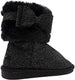 kensie Girls' Big Kid Slip On Mid High Microsuede Shimmer Winter Boots with Bows and Faux Fur Shaft Black Size 11