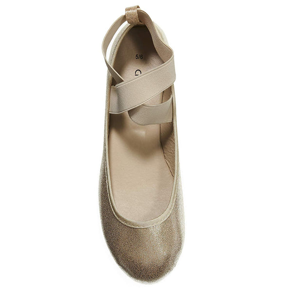 Women's Ballet Flats Metallic with Elastic Straps Slip-On Shoes PU Polyester Upper