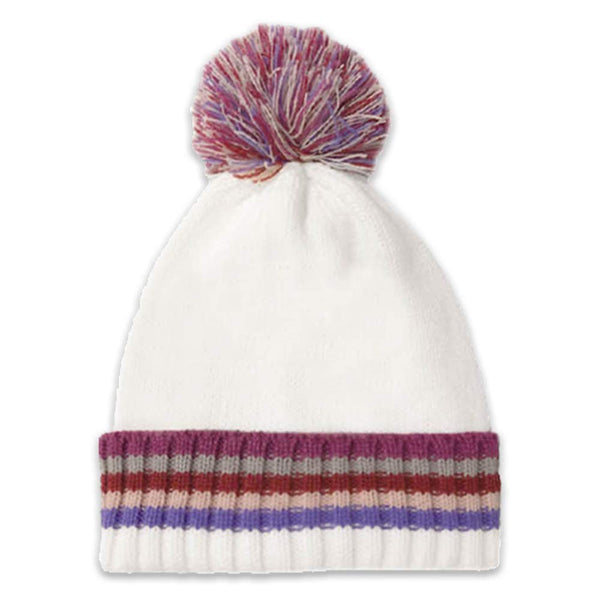 Rampage Women’s Multicolor Striped Slouchy Cuffed Knit Beanie Cap With Pom Pom - Fall Winter Accessories
