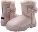 kensie Girls' Big Kid Slip On Mid High Shimmer Winter Boots with Bows and Faux Fur Trims Blush Size 11