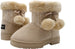 bebe Girlsâ€™ Big Kid Slip On Mid Calf Warm Microsuede Winter Boots with Printed Shaft, Faux Fur Cuff and Pom Poms
