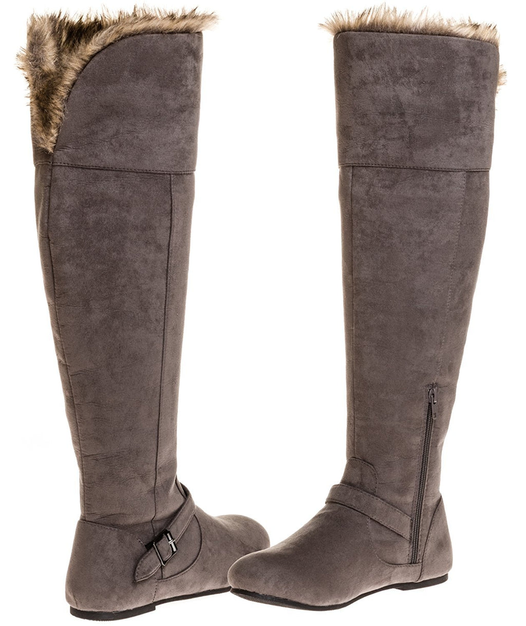 Sara Z Ladies Over The Knee Microsuede Fur Lined Boot (Grey), Size 11