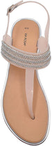 Via Rosa Womenâ€™s PCU T-Strap Thong Sandal with Rhinestones, Metallic Chain and Adjustable Back Strap - Fashion Bling Summer Shoes