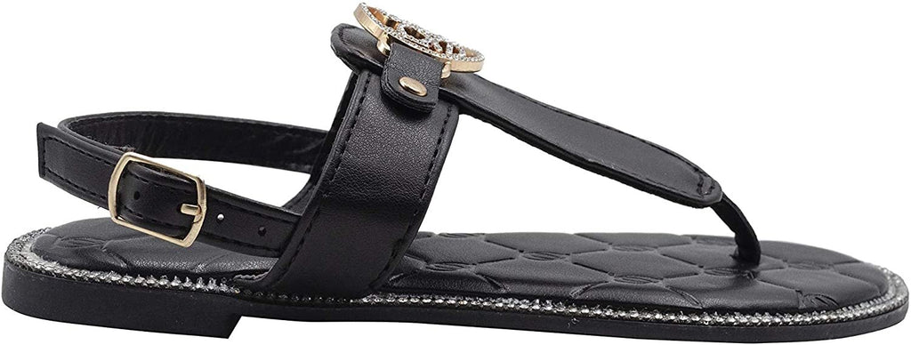 bebe Girls' Big Kid Slip-On Thong Sandals with Rhinestone Welt and Quilted Footbed, Open-Toe Flat Fashion Summer Thong Shoes