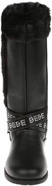 bebe Girls’ Fashion Warm Boots for Little/Big Girls, Faux Fur Knee High Leather Boots with Rhinestone Logo Straps for Winter