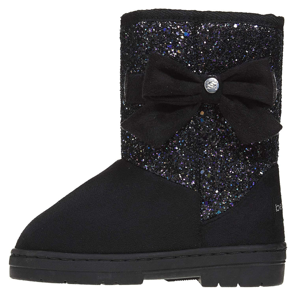 bebe Girls Glitter Winter Boots with Side Bow Casual Dress Warm Slip-On Shoes