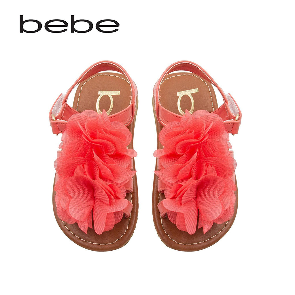 bebe Toddler Girls Sandals With Chiffon Flower 7/8 Coral