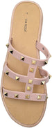 Via Rosa Womenâ€™s PCU Studded Strap Slide Sandal - Fashion Summer Flat Shoes