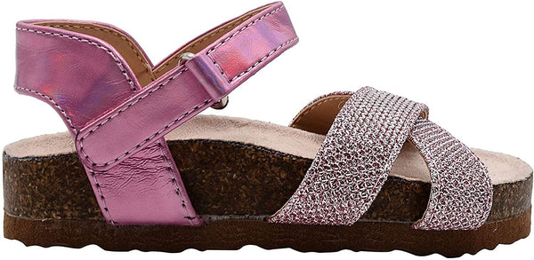 Rampage Girls Toddler Baby Little Kid Sparkly Glitter Footbed Slide Sandal with Holographic Metallic Strap - Fashion Summer Shoes