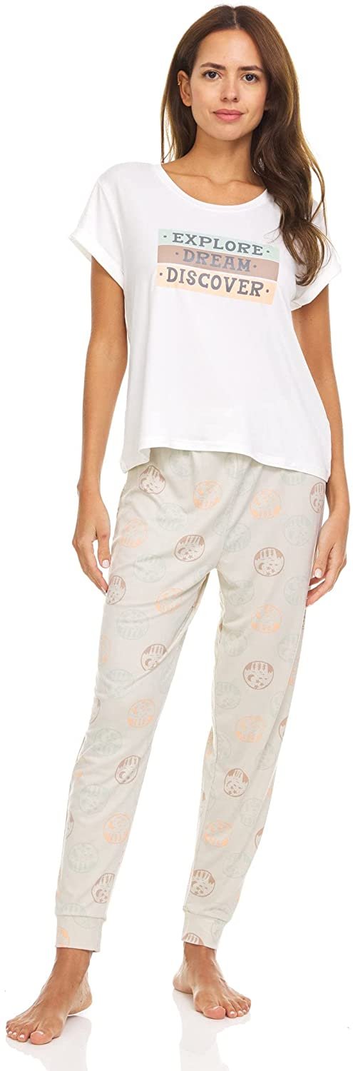 Women's Graphic Tee and Jogger Pants Sleepwear Set, 2-Piece Fuzzy Pajamas for Women